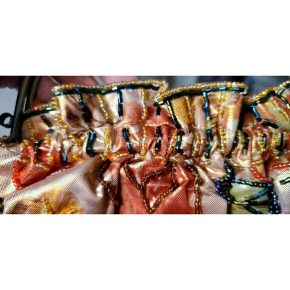 Vintage IN'S Gold Beaded Purse Small Clutch Evening bag Brass Handles Floral EUC - Picture 5 of 8